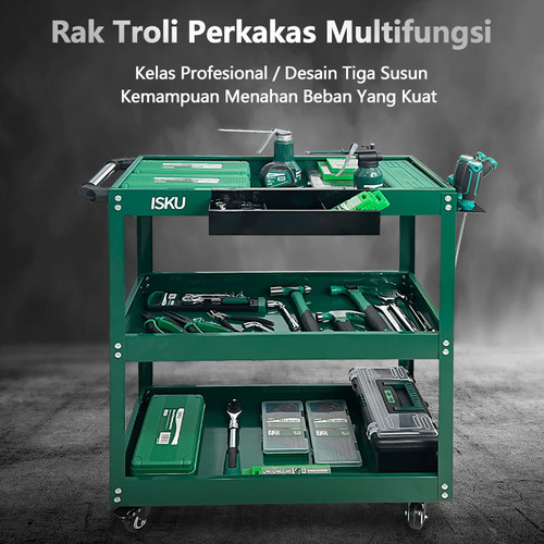 ISKU Troli Bengkel Rak 3 Susun Trolly Trolley Besi rak kerja perkakas