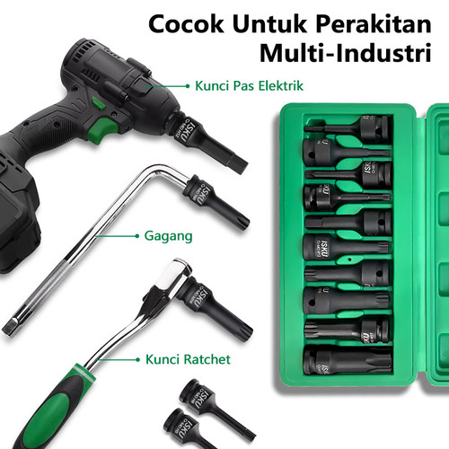 ISKU Mata Socket Impact Bits Set 10pcs Bahan Cr-Mo 1/2 Inch Driver-H
