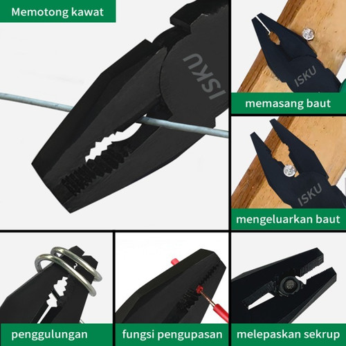 ISKU tang kombinasi 3 pcs set  tang kawat 8 inch tang lancip 6 inch Tang Potong 6 inch 55# steel+pvc handle/tang combination