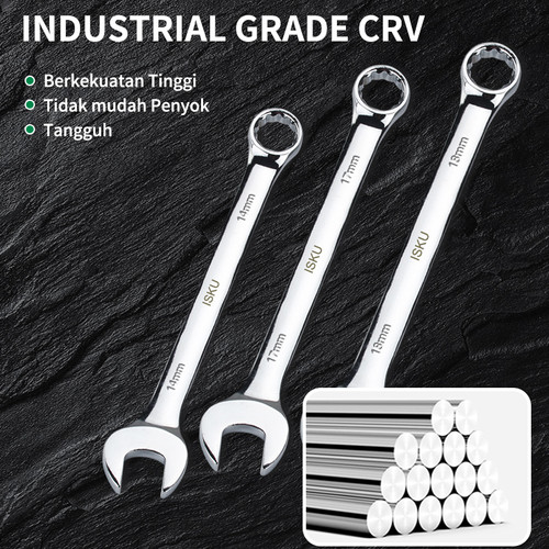 ISKU Kunci ring pas bolak balik 8mm spanner wrench bahan baja chrome vanadium/plum blossom open end combination wrench