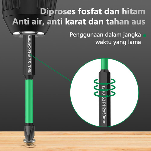 ISKU mata obeng set bolak balik 6pcs/mata obeng angin plus minus ph2 double screwdriver bits + -