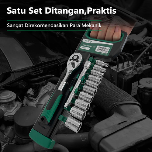 ISKU kunci shock sok socket set wrench 12pcs 1/4 inch ratchet 4-14mm