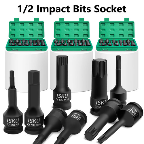 ISKU Mata Socket Impact Bits Set 10pcs Bahan Cr-Mo 1/2 Inch Driver - T