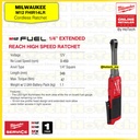 MILWAUKEE M12 FHIR14LR | Power Tool Fastening 1/4" Extended Reach High Speed Ratchet | Mesin Ratchet  (Unit Only)