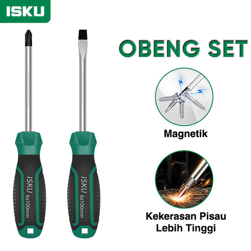 Isku Obeng Set/Screwdriver Set 2pcs Tip Magnetik Chrome Vanadium Obeng