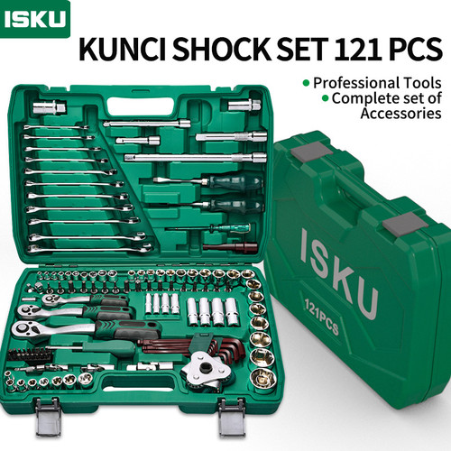 ISKU kunci ring pas set 121 pcs kunci shock set lengkap kombinasi 1/2