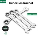 ISKU kunci ring pas rachet 8 10 12 13 14 17 18 19mm Besi tahan karat Bahan/ratchet wrench 72gigi/kunci ring pas bolak balik/kunci flexible kombinasi ratchet 8-19mm