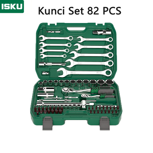 Isku Set Alat Kunci Pas 82 pcs Potong Kunci Pas Alat Set Cincin 72gigi