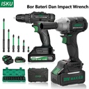 ISKU misin bor baterai mulitifungsi 12v dan cordless 21v 350n.m torsi impact wench/impact baterai [paket set 4pcs]