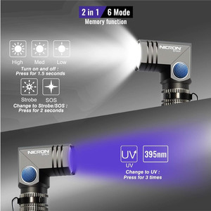 Nicron Flashlight B74UV Rechargeable 90 Degree 700 Lumen 395nm Ultraviolet Waterproof IP65