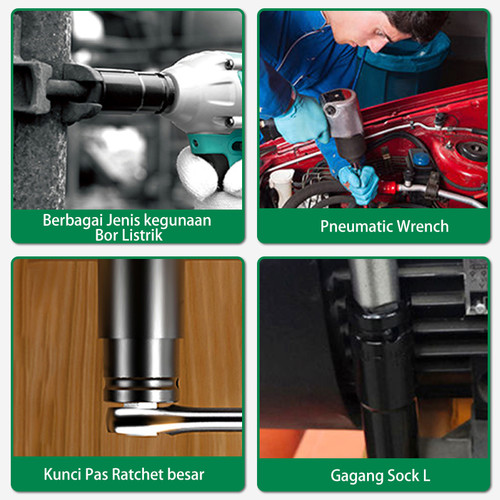 Isku Impact Socket panjang/pendek 1/2 Kunci Mata Sok Pukul 8mm ~ 46 mm