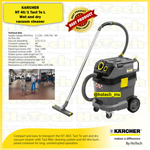 KARCHER WET AND DRY VACUUM CLEANER NT 40/1 Tact Te L Tank 40L 1380W