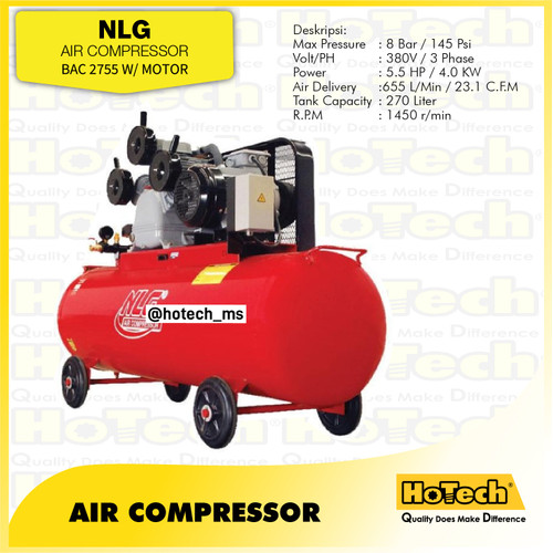 NLG AIR COMPRESSOR 5,5 HP 270 L 3 PHASE BAC 2755 KOMPRESOR ANGIN