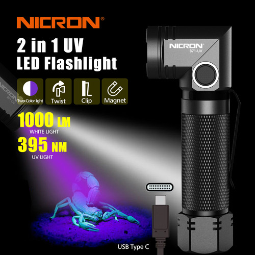 NICRON B71UV 90° Twist Flashlight | LED 1000LM, 7Hour, Jarak 100m