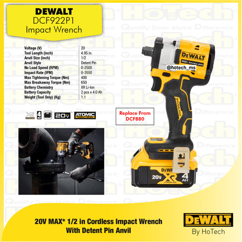 Dewalt DCF922P1 | 20V MAX* 1/2 in Cordless Impact Wrench | Mesin bobok