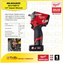 MILWAUKEE M12 FIWF12 | 1/2" Stubby Impact Wrench 12V (Unit Only)