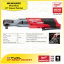 MILWAUKEE M12 FIR12 | 1/2” Mesin Impact Ratchet 12Volt (Unit Only)