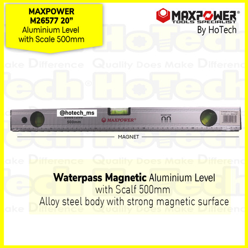 MAXPOWER | M26577 WATERPASS ALUMINUM 20" ( Magnetic ) | Pengukur