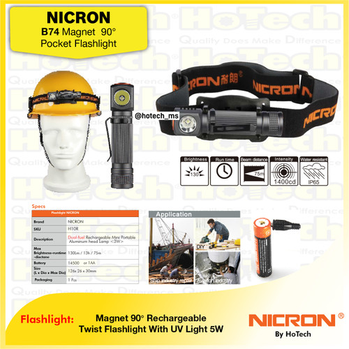 NICRON H 10R Rechargeable Mini Portable Aluminium Head Lamp