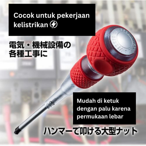 Obeng Ketok Listrik VESSEL 250 Safety Penetrating Ball-Grip Screwdriver