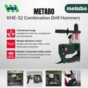 Mesin Bor Beton Metabo KHE-32 Combination Drill Hammers SDS Plus Bobok Beton Listrik 3800 IPM