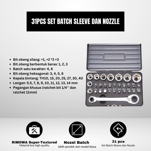 Kunci Set Bengkel DEEN DNBRS31J J Bit & Ratchet Set Mata Socket Obeng - Original Japan