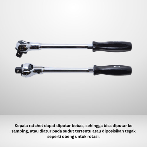 Handle Socket DEEN DNR3F-08 SQ 3/8"  Full Trun Round Compact Head Swivel Ratchet Gagang Soket Kepala Fleksibel - Original Japan
