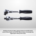 Handle Socket Pendek DEEN DNR3F-06 SQ 3/8" Round Full Trun Swivel Ratchet Short Body Gagang Soket Kepala Fleksibel - Original Japan
