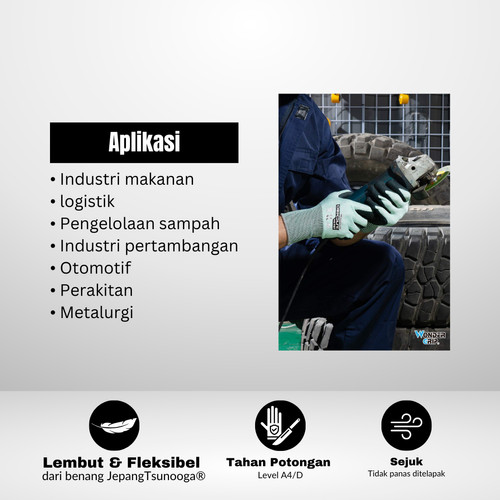 Sarung Tangan Wonder Grip WG-787 Cut Resistant Glove Level D Tahan Gores