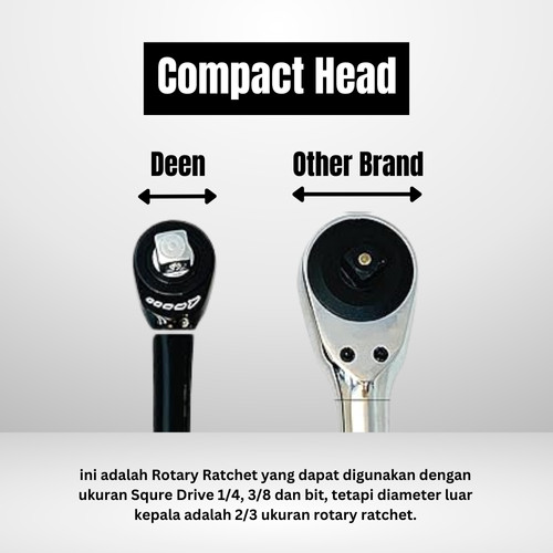 Handle Shock Putar DEEN DNR-60TWS SQ 2in1 1/4" & 3/8" Quick Twist Kunci Ratchet Wrench - Original Japan