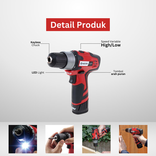 Mesin Bor Baterai KYOCERA BD-120C2B Drill Driver Chuck 10mm Torsi 28Nm Speed 1300rpm Fullset - Ryobi