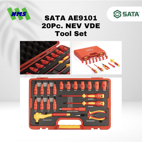 Kunci Set SATA AE9101 20Pc. NEV VDE Tool Set Tahan Listrik - Motor Mobil EV Electric Vehicle