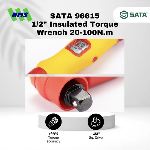 Kunci Torsi SATA 96615 VDE 1/2" Insulated Torque Wrench 20-100 Nm Tahan Listrik - Motor Mobil EV Electric Vehicle