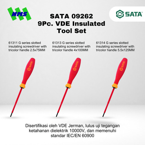 Hand Tools Set SATA 09262 9Pc. VDE Insulated Tool Set Tahan Listrik - Motor Mobil EV Electric Vehicle