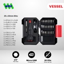 Obeng Listrik VESSEL Electric Screwdriver Ball Grip No.220USB-25EB with 25 pcs Bit Set Baterai Portable Japan