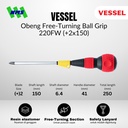 Obeng Plus Minus VESSEL Free-Turning Ball Grip Screwdriver No 220FW Magnet Gagang Bulat Tali Pengaman Safety Lanyard