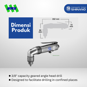 Mesin Bor Angin Shinano SI-5355 3/8" Angle Head Air Drill Chuck 10mm Speed 1200 rpm