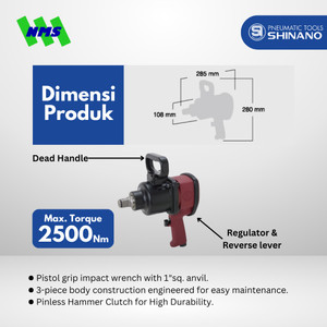 Mesin Impek Shinano SI-1860 1" Impact Wrench Pengencang Baut Maks Torsi 2500Nm Pinless Hammer
