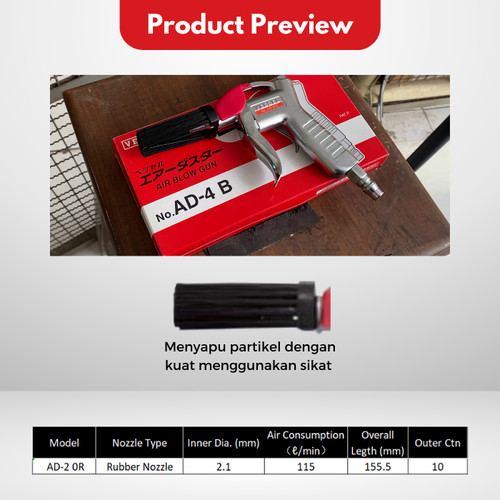Air Blow Gun VESSEL AD-4 B 4B Air Duster Brushing Nozzle dengan Sikat Kuas Sapu Tembakan Semprotan Angin Kompresor