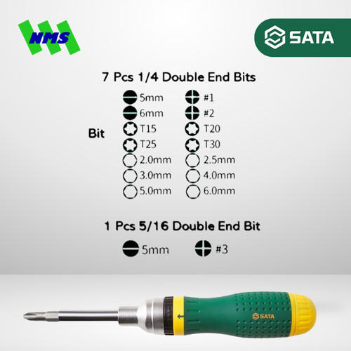 Obeng Magnet Sata 09350 19 In 1 Multi-Purpose Ratchet Screwdriver Set Home Repair - Mata Obeng Bisa Diganti