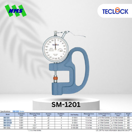 TECLOCK SM-1201LS Symetrical Dial Thickness Gauge Carbide 10mm