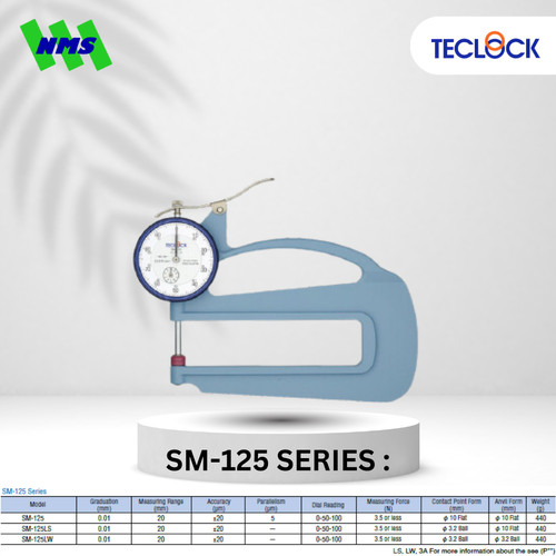 TECLOCK SM-125LS Dial Thickness Gauge 20mm with  Insertion Depth 200mm