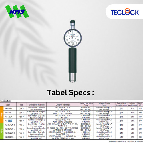 TECLOCK GS-720L Durometer Hardness Tester 44450mN Shore D Long Leg