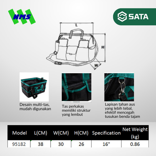 Tas Perkakas SATA 95182 Portable Tool Bag 16" Inci Waterproof