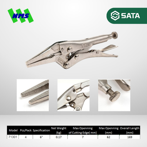 Tang Jepit SATA 71301 6" Inch Long Nose Locking Pliers Bukaan 62mm