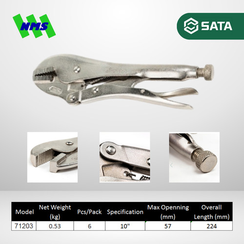Tang Jepit SATA 71203 10" Inch Straight Jaw Locking Pliers Bukaan 57mm