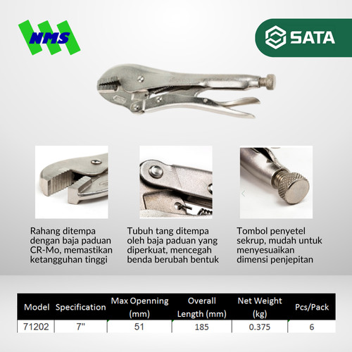 Tang Jepit SATA 71103 10" Inch Curved Jaw Locking Pliers Bukaan 63mm