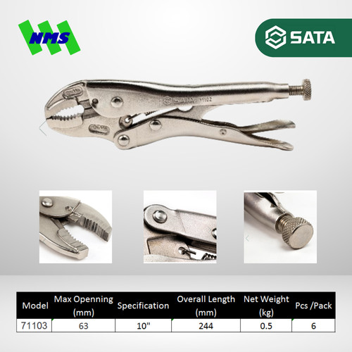 Tang Jepit SATA 71102 7" Inch Curved Jaw Locking Pliers Bukaan 51mm