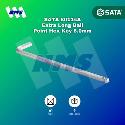 Kunci L SATA 80114A Extra Long  Ball Point Hex Key 8mm x 208mm