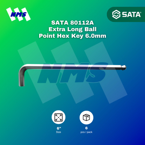 Kunci L SATA 80112A Extra Long  Ball Point Hex Key 6mm x 185mm
